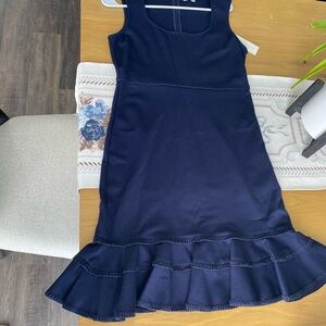 NWT Tash + Sophie Navy Blue Ruffle Hem Stretch Dress - Size L